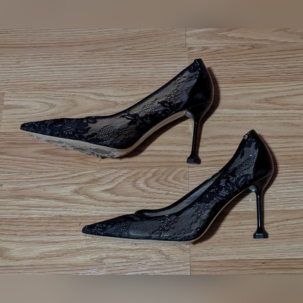 Vivienne Hu Black Lace Mesh Heels 7 37.5 Fall Designer Unique